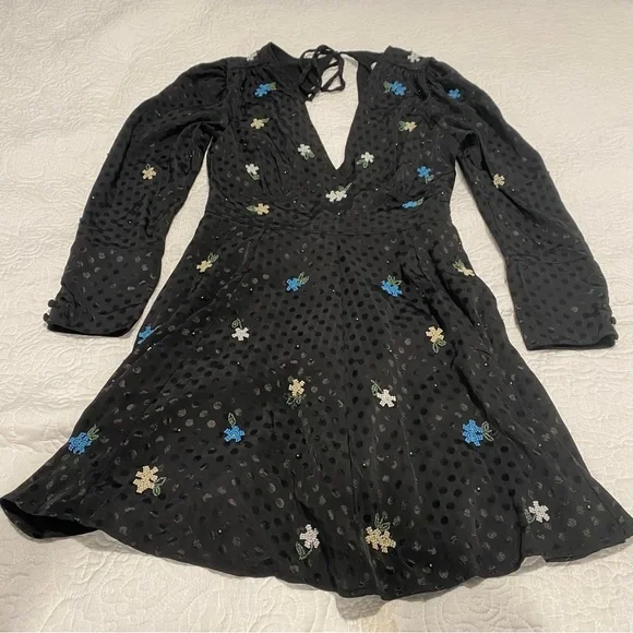 topshop black polka dot dress Topshop long sleeve lace trim mini day dress in black and white polka dots
